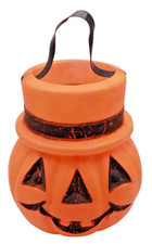 Vintage Two-Faced Pumpkin Plastic Bucket Smile Frown with Handle Trick or Treat picture