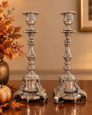 Vintage Castilian Imports Silver Plated Candlesticks - Pair Ornate Baroque Style picture