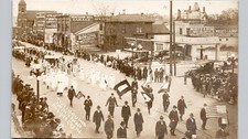 STREET PARADE michigan city in c1910 postcard indiana real photo rppc downtown picture