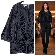 New RSVP Talbots XL 14 16 Top Tunic Shirt Black Velvet Velour Burnout Damask q picture