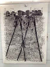 Antonio Frasconi Railroad Yard 1954 Pencil Signed Original Woodcut Print picture