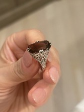 Vintage Victorian statement ring 925 Sterling Silver Ring Size 7 smoky Quartz picture
