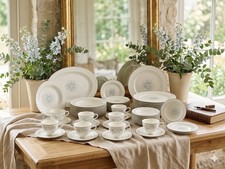 Vtg Homer Laughlin Celeste China Dinnerware Set MCM Blue Buds 63 Pcs FREE SHP picture