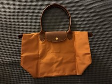 Longchamp le Pliage Burnt Orange Nylon with Brown Leather Top Handle NWT picture