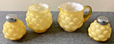 Fenton Jacqueline Honey Amber Artichoke Cased Glass Salt Pepper Creamer Sugar picture