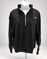 ALO Men’s Black 1/4 Zip Mock Neck Pullover Logo Sweatshirt Medium picture