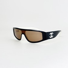 CHANEL CH6057 Shield Wrap Sunglasses Black Beige Brown Lens Unisex 54-19-145 picture