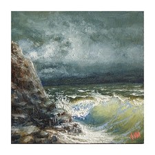ORIGINAL SEASCAPE FINE ART MESH OCEAN STORMY ROCY COAST OIL PAINTING RARE WAVES picture