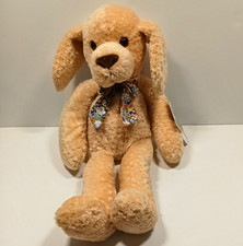 Beige Animal Alley Plush Stuffed Dog w/ Floral Bow Tie Medium 16