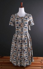LULAROE NWT Textured Stretch Orange Blue Geo Print A-Line Amelia Dress Size XS picture