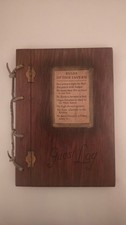 Vintage Wooden Tavern Rules Guest Log Book Unused Mid Century Rustic Cabin Decor picture
