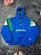 Vintage Starter Seattle Seahawks NFL Pro Line Hooded Puffer Pocket Jacket Sz M/L picture
