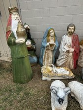 Vintage Fiberglass Nativity Outdoor Set - 3 Wise Men, Jesus,Mary,Joseph Donkey picture