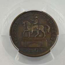 1863 CIVIL WAR TOKEN F-174/272 PCGS AU58 1ST IN WAR 1ST IN PEACE Patriotic picture