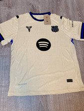Nike FC Barcelona Officially Licensed Soccer Jersey Size L Beige Black Blue picture