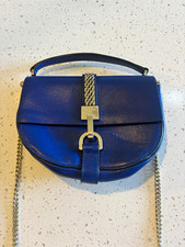 LANVIN Paris Blue Half Moon Small Crossbody Bag Buckle Closure Silver Chain picture