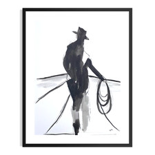 Original Cowboy 9x12 Abstract Expressionist Acrylic Painting Paper Signed Art picture
