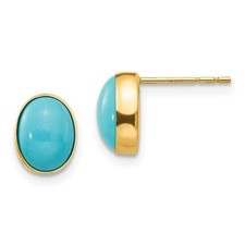 14k Yellow Gold Madi K Bezel Set Oval Turquoise Post Earrings Kids picture