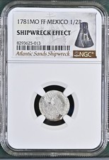 1781 MO FF MEXICO 1/2 REAL Shipwreck Atlantic Sands NGC Graded SHIPWRECK EFFECT picture