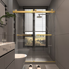 56-60''Wx76''H Brushed Gold Frameless Sliding Shower Door 3/8