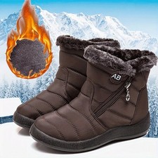 Men Women's Waterproof Snow Boots Warm Fur Lined Ankle Boots Winter Shoes Zip Up picture