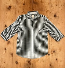 Chico's No-Iron Blouse Black White Striped Button-Front - Size 1 picture