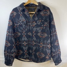 JACHS New York Men’s Shirt Jacket Shacket Large Aztec Sherpa Lined Wool Blend picture