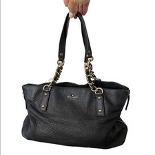 kate spade Black Leather Shoulder Bag with Gold Chain Accents picture