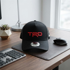 TRD Toyota Embroidered Logo Trucker Hat - Black Mesh Adjustable Cap (2D Design) picture
