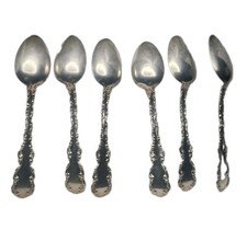 ​Antique Set of 6 Solid Sterling Silver Teaspoons Ornate Victorian-Style... picture