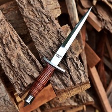 Custom Made Forged Steel Double Edge Blade Dagger knife Leather Stacked Handle picture