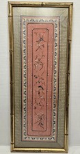 Antiq Chinese Silk Embroidered Sleeve Panel Framed Late Qing Dynasty Chinoiserie picture