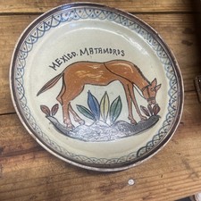 Vintage Mexico matamoros Folk Art Pottery Hand Painted Donkey Tray 8 3/4” picture