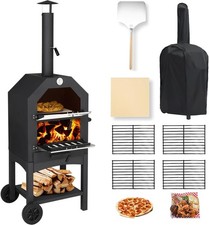 Outdoor Pizza Oven, Wood Fired Portable Pizza Maker with Wheels & Stone picture