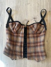 Rare Vintage 2002 D&G Dolce & Gabbana Tartan Plaid Corset Bustier Top IT 44 picture