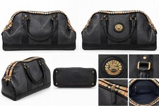Vintage Burberry Pony Bag Leather Duffle Bag Black picture