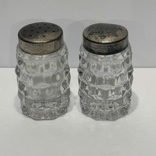 Vintage FOSTORIA American Cube Cubist Block Salt & Pepper Shakers w/ Lids HEAVY picture