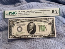 $10 1934 A Federal Reserve Note Light Green Seal PMG 64 EPQ picture
