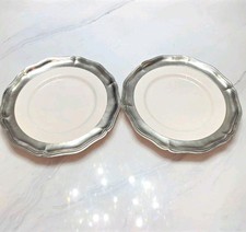 Rare Arte Italica Umbria Pewter Ceramic 12.5” Charger Plates - Pair (Italy) picture