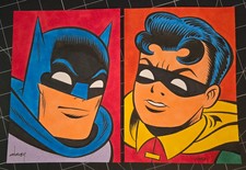 BATMAN & ROBIN 2-piece ORIGINAL ART SET 5x7 each DICK SPRANG STYLE picture