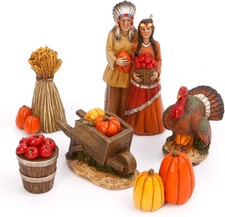 6-Piece Decorative Box Set of Miniature Indian Fall Harvest Figurines - Vintage picture