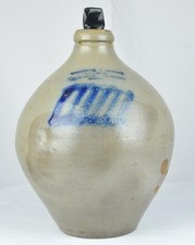 ANTIQUE RARE WHITTIER & GUILD OVOID SALT GLAZED JUG - BANGOR MAINE c1837 - 11