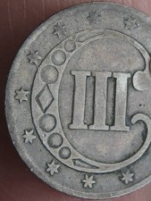 1852 Three 3 Cent Silver Trime- 3CS, Good/VG Details picture