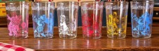 Welch's 1953 Howdy Doody Jelly Jar Glass Set of 6, Clear Pink Blue Red picture