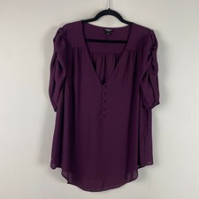 Torrid Harper Georgette V-Neck Ruched Sleeve Blouse Size 1X Purple V Neck picture