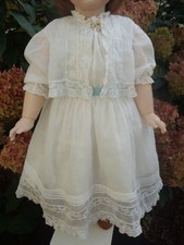 Antique Victorian c1890’s Batiste Doll Dress w/lace & tacks picture