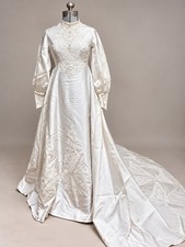 Vintage 60s Alfred Angelo Wedding Dress Lace Details Detachable Train Sz S picture