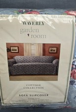 WAVERLY Garden Room Blue Floral Sofa Slipcover 100% Cotton 74