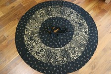 Vintage 1960's Mexican Black Cotton Gold Painted Circle Skirt Size 32