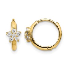 Madi K CZ Flower Hinged Huggie Hoop Earrings Real 14k Yellow Gold 11x5mm Girl's picture